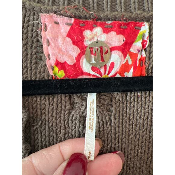 Free People size small brown cable-knit short-sleeved cardigan sweater - Picture 2 of 3